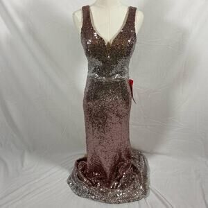 Crystal doll pink and silver sequin maxi dress size 5 y2k glam prom